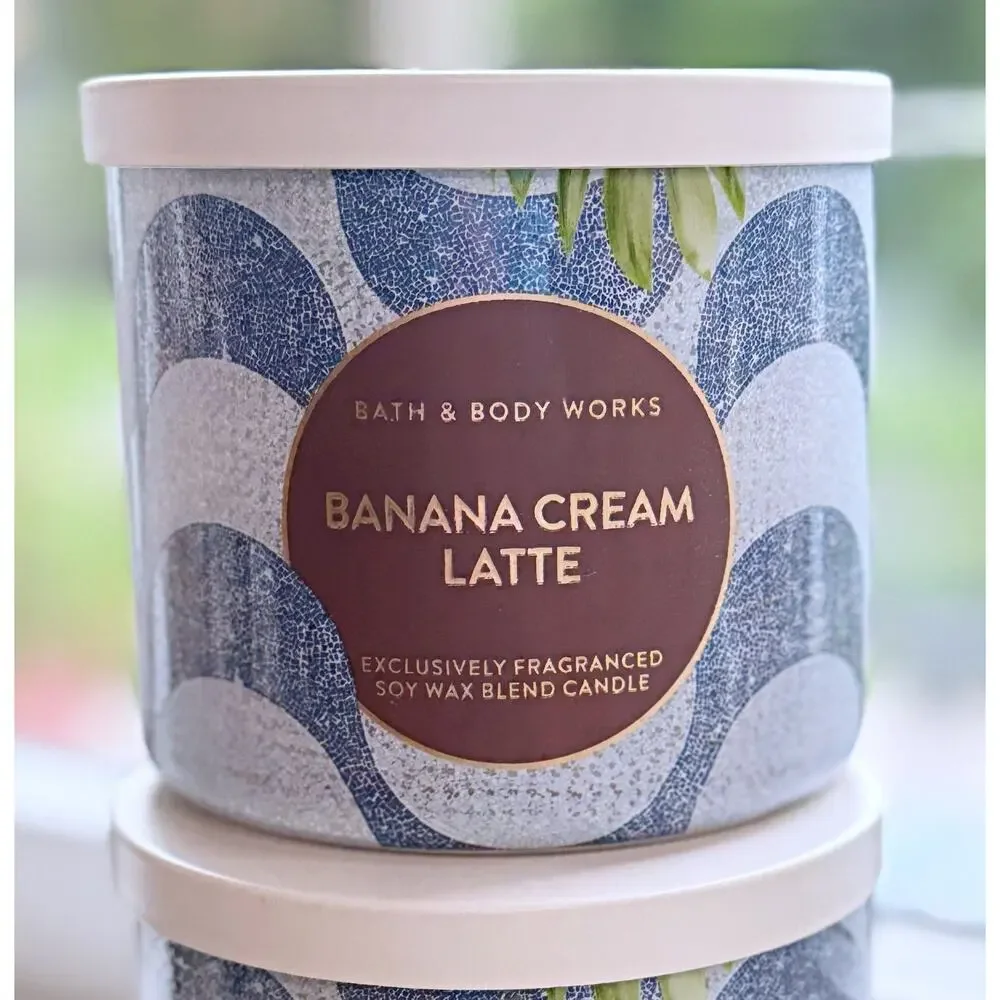 Lot of 2 Bath & Body Works Banana Cream Latte Scented Large 3-Wick Candle 14.5oz